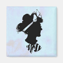 Mother's Day Vintage Woman Silhouette on Blue magnets