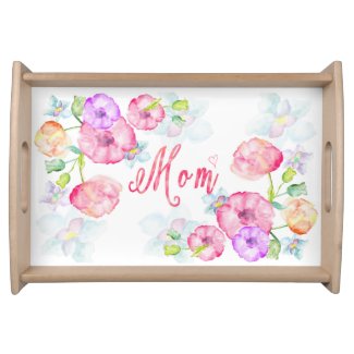 Mother's Day Watercolor Flowers Mom Word Art Food Trays