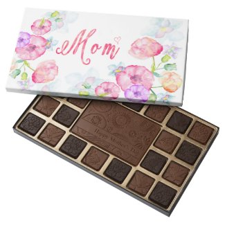 Mother's Day Watercolor Flowers Mom Word Art 45 Piece Assorted Chocolate Box