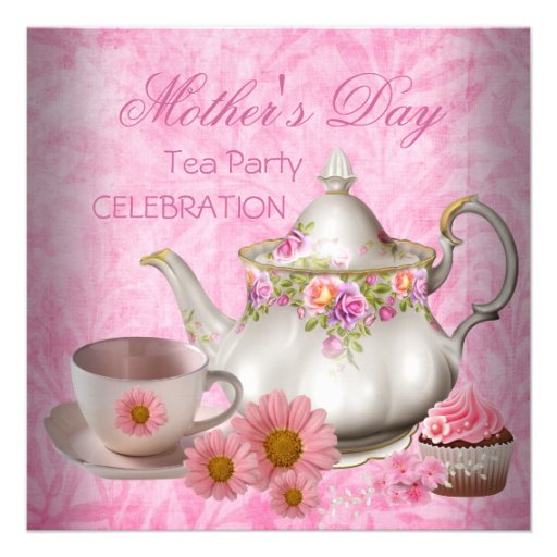 Mother's Day White Pink floral Tea Cupcake Invite
