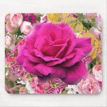 MOTHERSDAY -PINK LARGE ROSE AGAINST FLORAL MEDLY MOUSEPAD