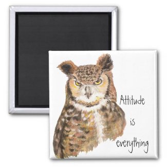 Motivational Quote Attitude is Everything with Owl Refrigerator Magnet
