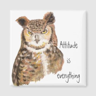 Motivational Quote Attitude is Everything with Owl Refrigerator Magnet