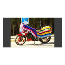 Motor Bike with Mexican Blanket Customized Photo Card