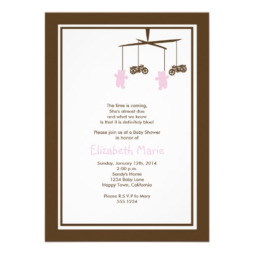 Motorcycle Baby Shower Invitation PINK