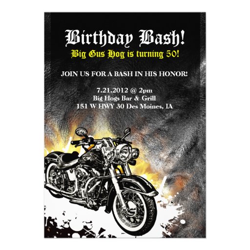 Motorcycle Biker Road Birthday Bash Invitation
