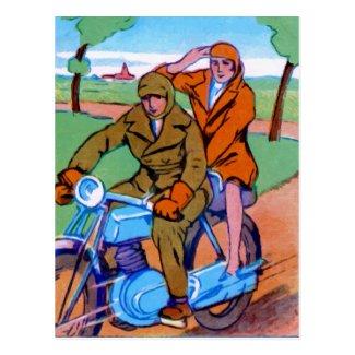 Motorcycle Couple Postcard