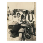 motorcycle family and sidecar postcards