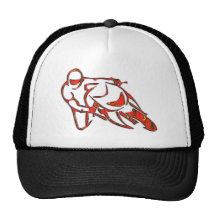 Motorcycle Logo Leaning Into Curve Red Streaks Trucker Hats