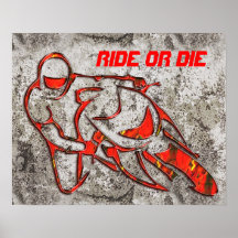 Motorcycle Logo Leaning Into Curve Red Streaks Print