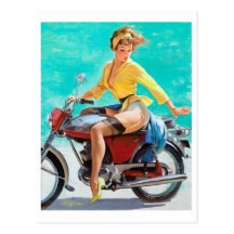 Motorcycle Pin Up Postcards