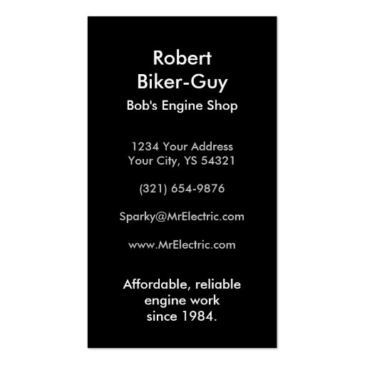 Motorcycle repair mechanic customization shop business card templates (back side)