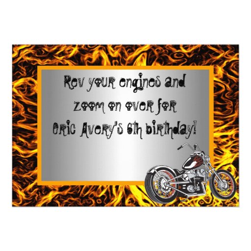 Motorcyle Flames Birthday Invitation