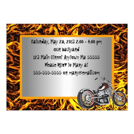 Motorcyle Flames Birthday Invitation