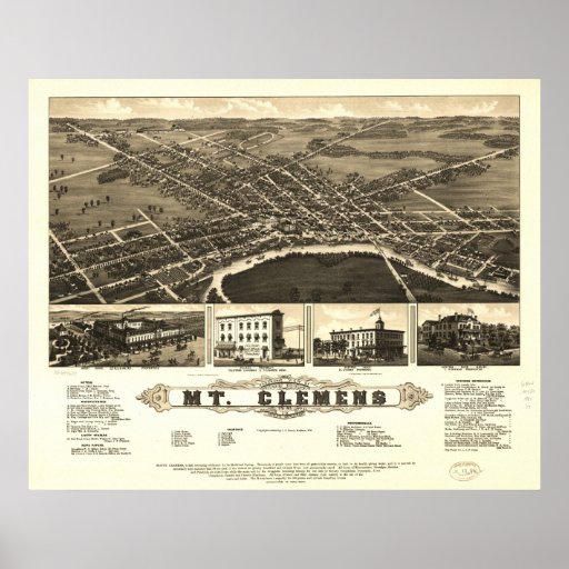 Mount Clemens Michigan 1881 Antique Panoramic Map Print