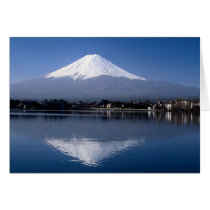 Mount Fuji and reflection in Lake Kawaguchi, Japan Greeting Cards