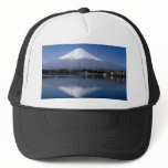Mount Fuji and reflection in Lake Kawaguchi, Japan Mesh Hats