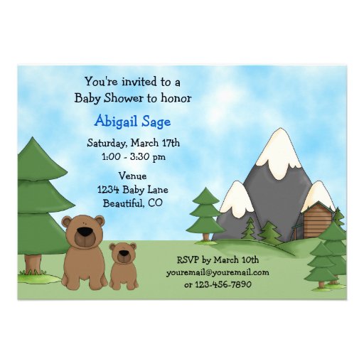 Mountain Bears Baby Shower Invitations for Boys