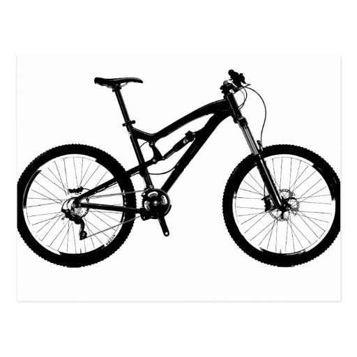 Mountain Bike Black on White Postcard Zazzle