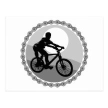mountain bike chain sprocket grayscale postcard