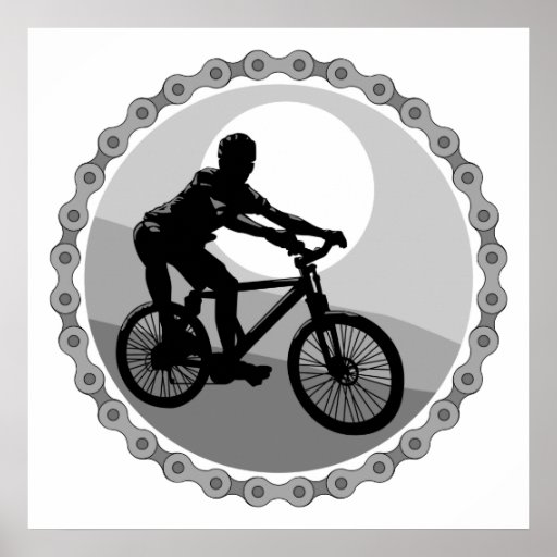 mountain bike chain sprocket grayscale print