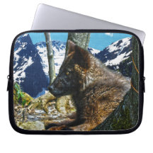 Mountain Black Wolf Resting by Trees Wildlife Art Laptop Computer Sleeve