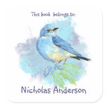Mountain Bluebird Bird book belongs Bookplate Square Sticker