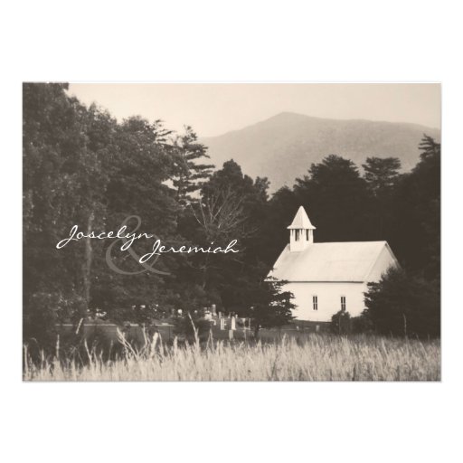 Mountain Church Vintage Wedding Invitation