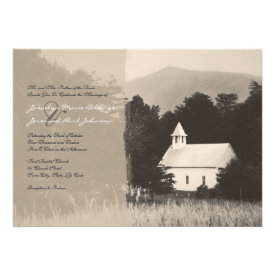 Mountain Church Vintage Wedding Invitation