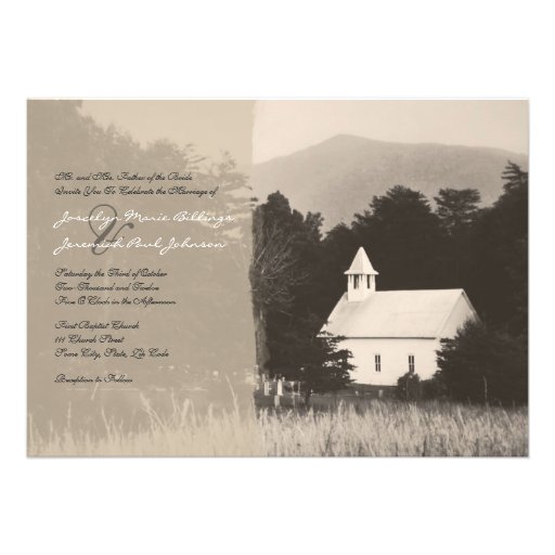 Mountain Church Vintage Wedding Invitation