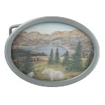 Mountain Goats Wildlife Art Mountain Lake Scene belt buckles