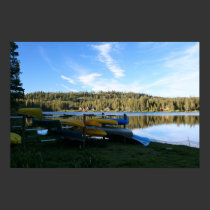 Mountain Lake, Canoes, Sunset posters