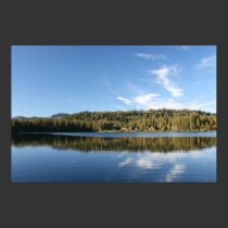Mountain Lake, Forest, Cabins, Blue Sky posters