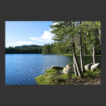 Mountain Lake, Pine Trees, Boat posters