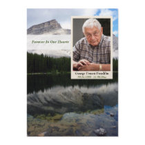 Mountain Lake Scene Memorial Card with Photo Invites