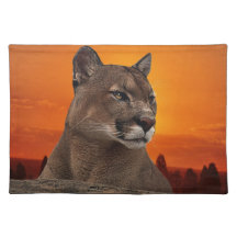Mountain lion at sunset place mats