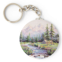 MOUNTAIN LOG CABIN by SHARON SHARPE Key Chain