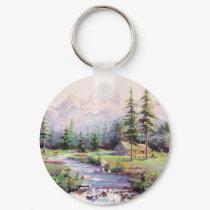MOUNTAIN LOG CABIN by SHARON SHARPE keychains