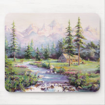 MOUNTAIN LOG CABIN by SHARON SHARPE Mouse Mat