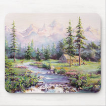 MOUNTAIN LOG CABIN by SHARON SHARPE Mouse Mat