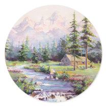 MOUNTAIN LOG CABIN by SHARON SHARPE stickers