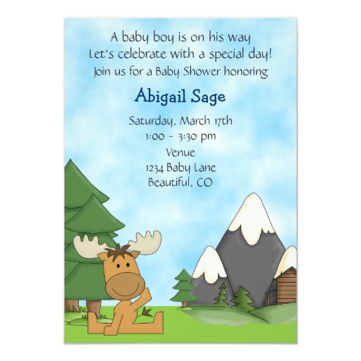 Mountain Moose Baby Shower Invitation for Boys 5" X 7" Invitation Card ...