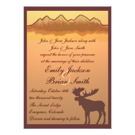 Mountain moose lake reflection wedding invites