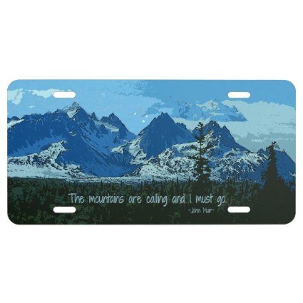 Mountain Peaks digital art - John Muir quote License Plate