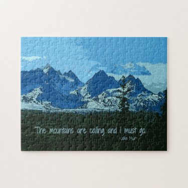 Mountain Peaks digital art - John Muir quote Jigsaw Puzzles