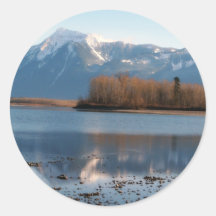 Mountain River Scene Landscape Round Stickers