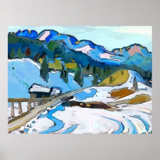 Mountain Road In Snow Poster