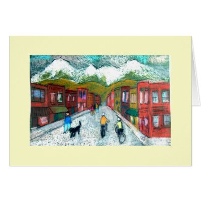 Mountain Town Road Greeting Card by 1oojoj
