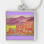mountain town watercolour sketch key chains