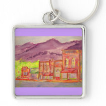 mountain town watercolour sketch key chains